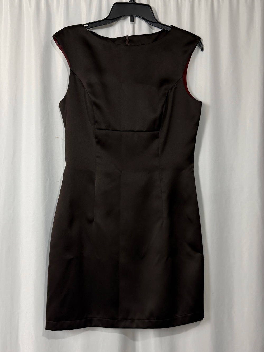 BCBG MAXAZRIA Dark Brown Satin Sheath Cocktail Mini Dress Size 12